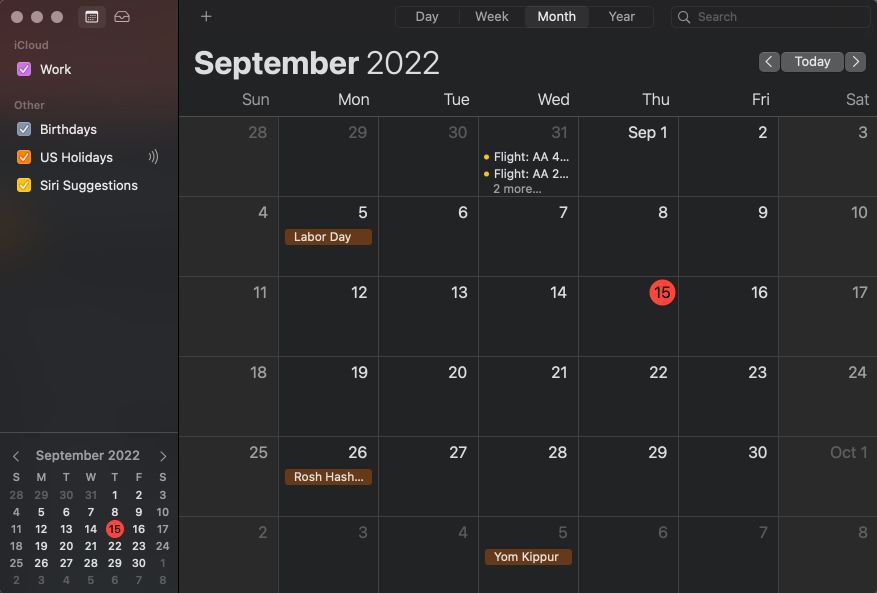Screenshot of app Apple Calendar